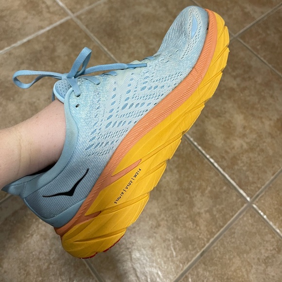 Hoka Clifton 8 Baby Blue and Orange Sole Sneakers in 8.5 - Picture 9 of 14